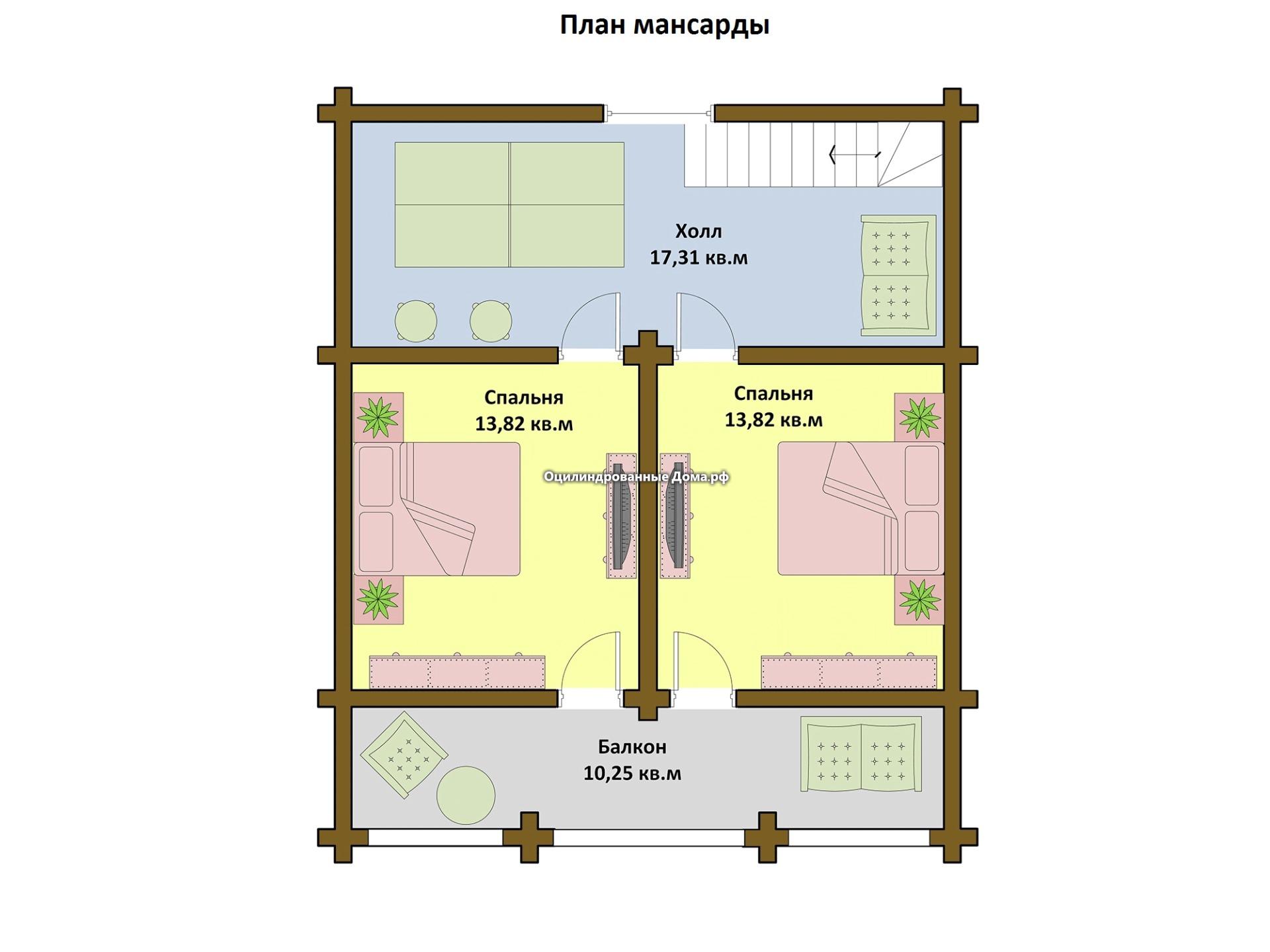 Дом с мансардой из бревна 